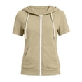 thumbnail image 3 of AKOEE Summer Jackets for Women Lightweight Zip Up Drawstring Hoodie Short Sleeve Sports Casual Sweatshirts (XL, Khaki 01), 3 of 7