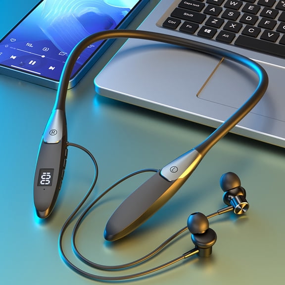 SPOORYYO Neck Hanging Wireless Bluetooth 5.3 Earbuds Low Latency Surround Sound Sports In Ear Earphones High Battery Capacity Magnetic Suction Type C Charging