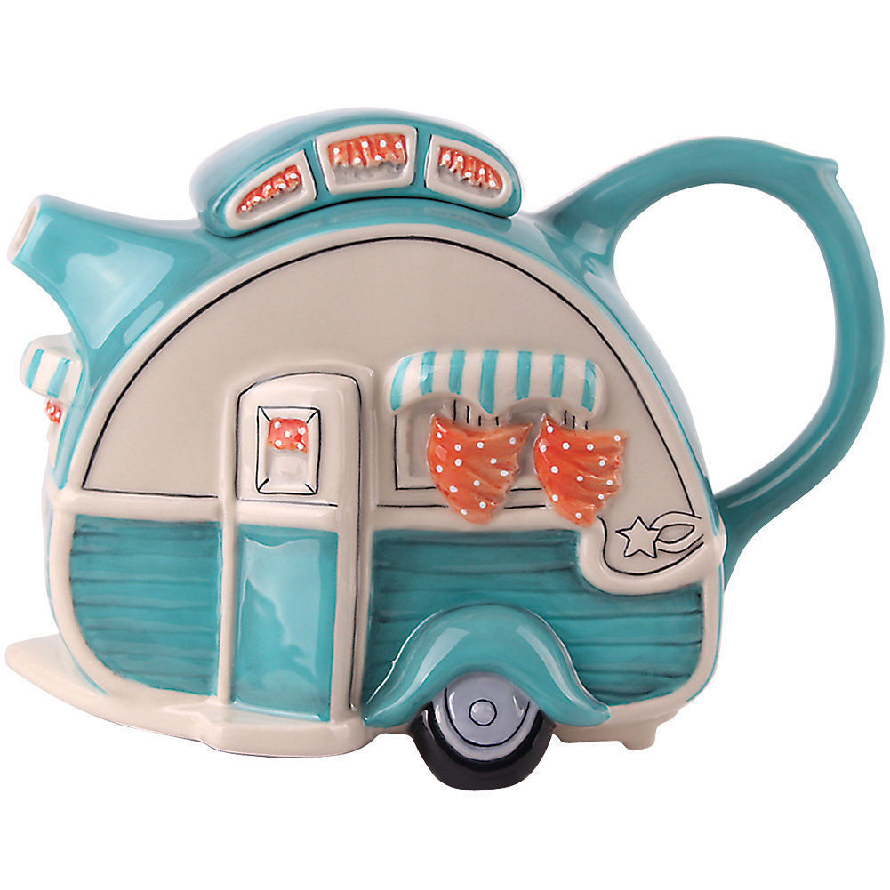 RETRO CAMPER HandPainted Ceramic Teapot, by Blue Sky Ceramics, 6.75