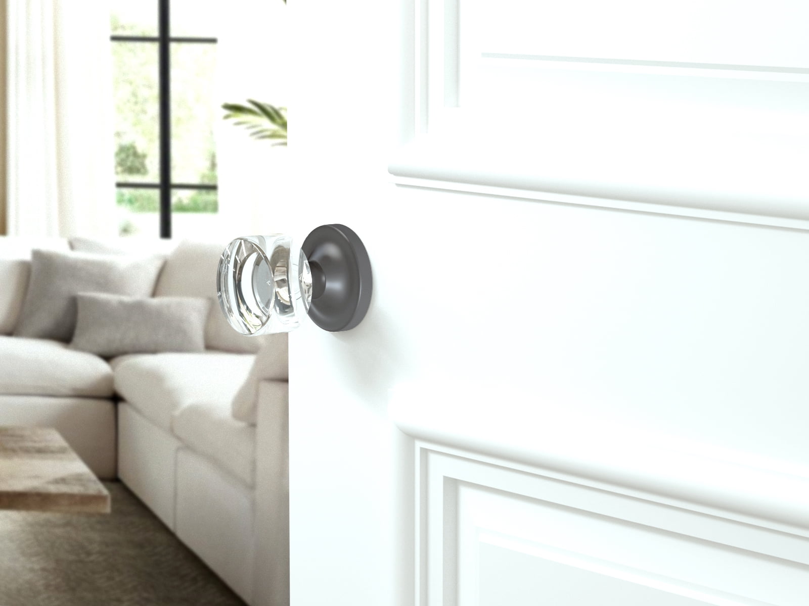 Passage Round Crystal Door Knobs Dark Grey Round Rosette