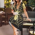 thumbnail image 3 of Balery Gold Spider On The Web Vestidos sueltos de manga corta para mujer, vestidos de verano 2025, vestidos casuales de corte A con vuelo., 3 of 6