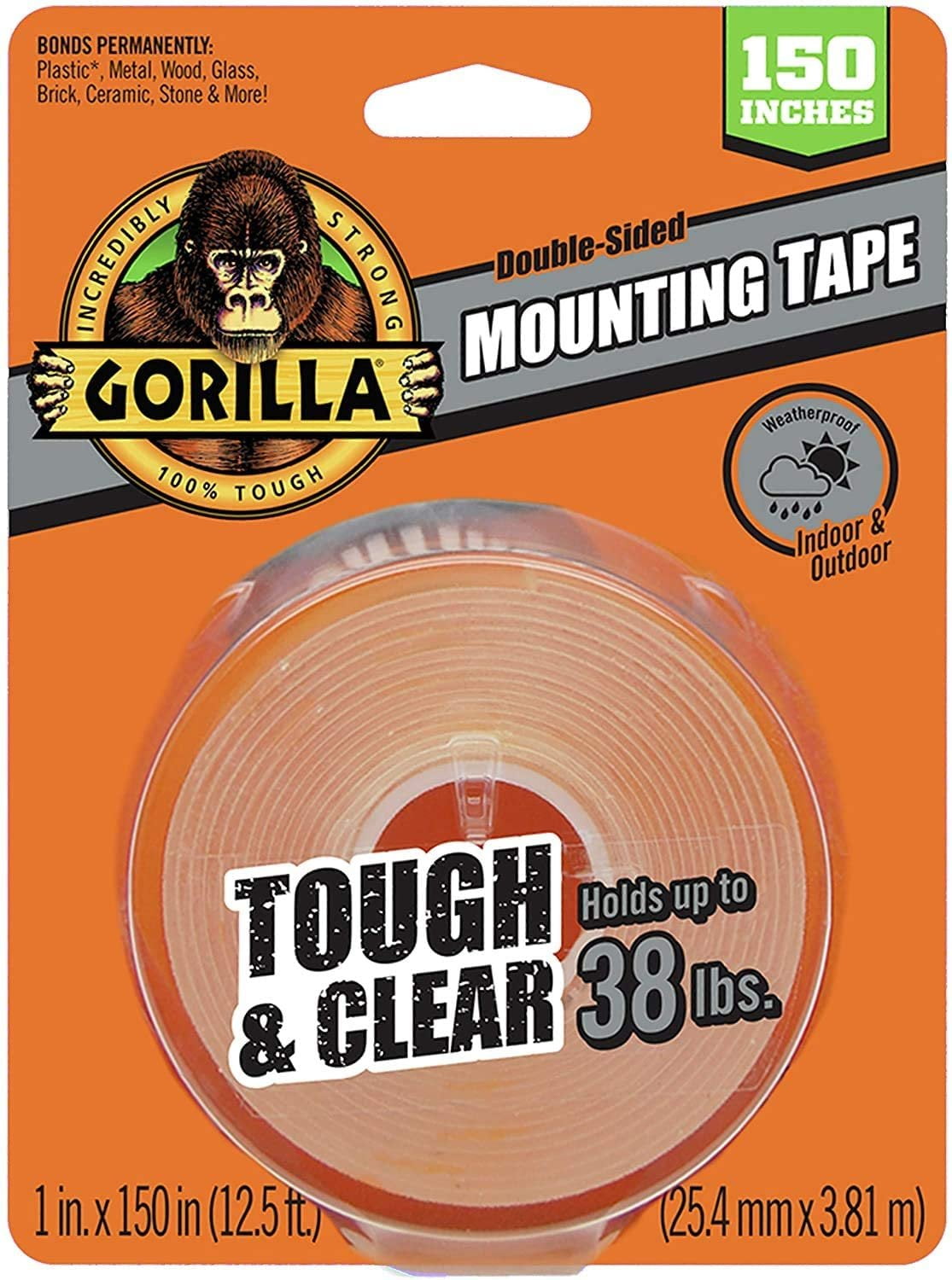 Gorilla Tough and Clear Double Sided XL Mounting Tape, 1' x 150', Clear, (Pack of 1)
