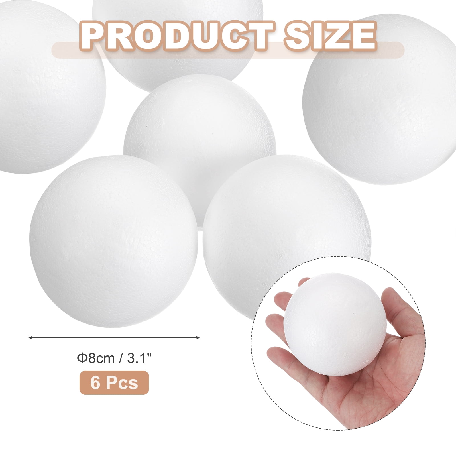 Uxcell 6 Pcs White Craft Foam Balls 3 Inch Smooth Polystyrene Foam Balls for Crafts Christmas Wedding Party Decorations DIY Household Project