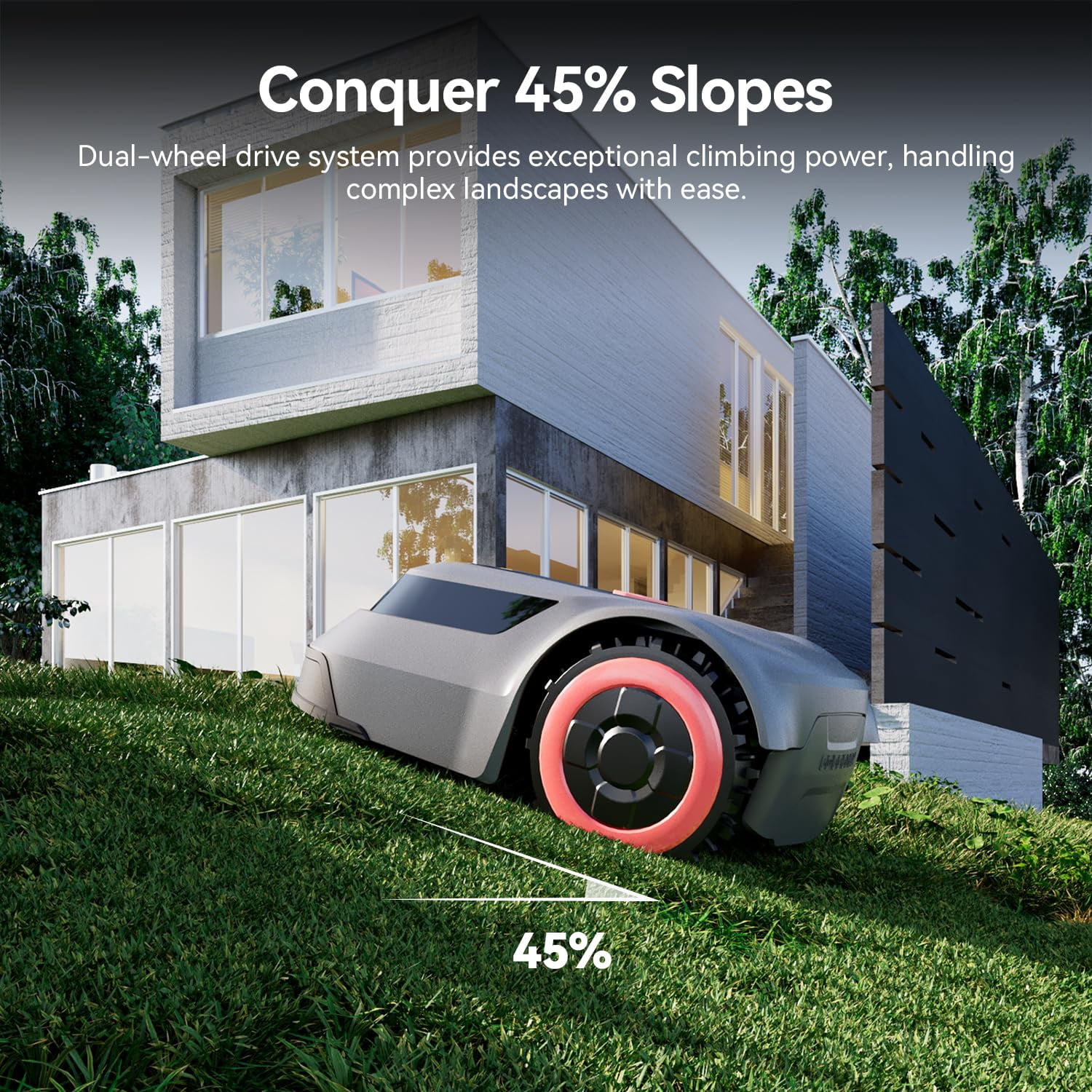 Redkey MGC1000 Robot Lawn Mower with 590ft Boundary Wire for 0.25 Acre (1/4 Acre), Auto Mapping & Recharge, 45% Climbing Automatic Robotic Lawn Mower, Precise Location & Breakpoint Detection