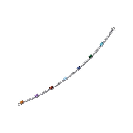 Personalized Planet Family Sterling Silver Name & Oval Birthstone Bracelet with CZ Accents