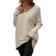 thumbnail image 4 of Sunloudy Suéter de otoño para mujer, suéter de punto de manga larga con cuello en V de color sólido con dobladillo irregular para damas, S / M / L / XL Sunloudy  moda, 4 of 8