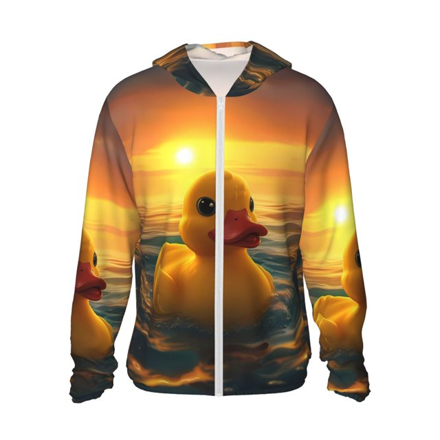 Fotbe Cartoon Swimming Yellow Duck Chaqueta con Protección Solar UPF 50+ para Hombre y Mujer, Camisa con Capucha y Bolsillos-Large