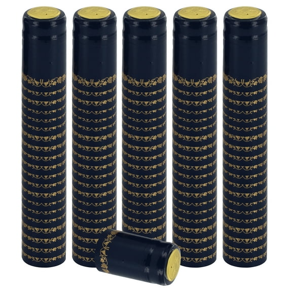 PVC Heat Shrink Capsules For Wine Bottles - 100 Count (Blue With Gold)