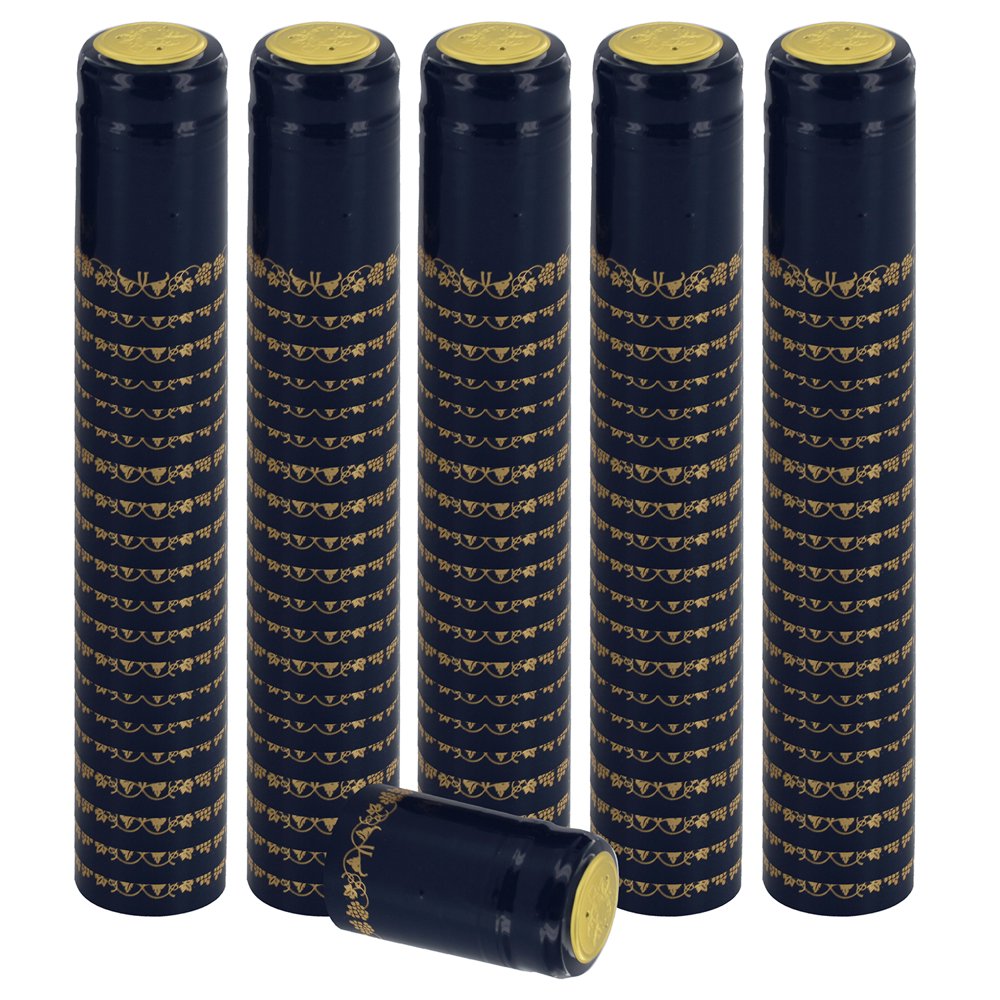PVC Heat Shrink Capsules For Wine Bottles 100 Count (Blue With Gold