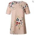 thumbnail image 1 of Camiseta de mujer con estampado floral, manga corta, cuello redondo, blusa informal, albaricoque, L AweSitey AP001919-15, 1 of 6