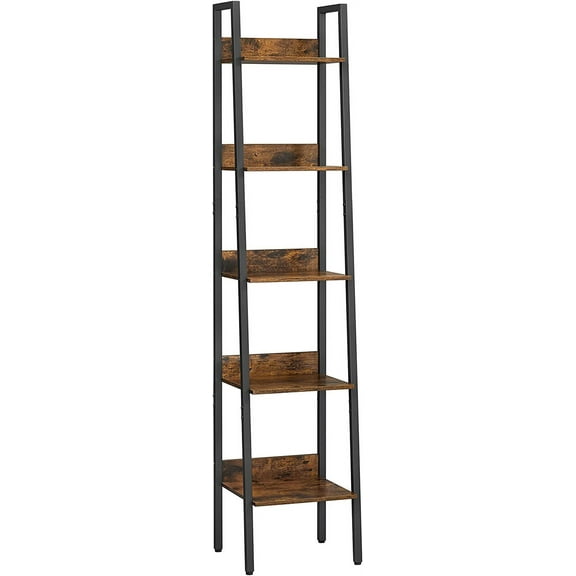 VASAGLE Ladder Shelf 5-Tier, Bookshelf, Industrial, Rustic Brown and Black