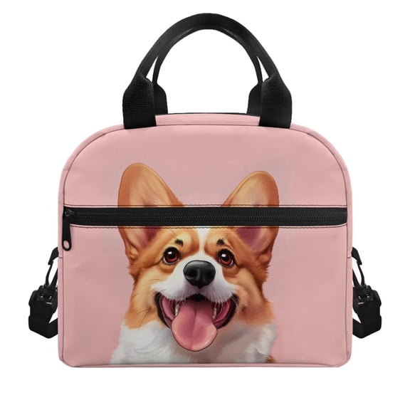 FUIALDOLG Corgi Insulated Lunch Bag for Kids Cute Reusable Lunch Box Container with Shoulder Strap Portable Leakproof Thermal Lunch Cooler Bags Lightweight Crossbody Lunchbag Bento Box