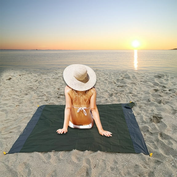 Xecvkr Polyester Outdoor Beach Mat, 210x200cm Large Picnic Blanket for Camping, Blue Green Army Green, Liquid Protection, Easy Maintenance