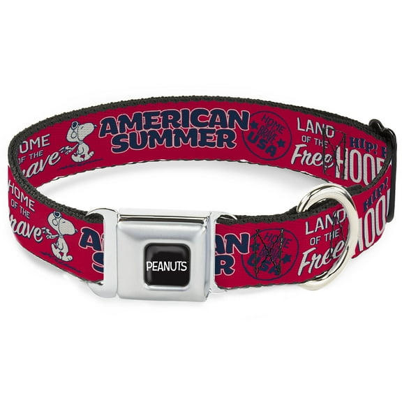 Peanuts Worldwide LLC Pet Collar, Dog Collar Metal Seatbelt Buckle, Peanuts Gang American Summer Poses Red Blue White, 9.5 to 13 Inches 1.0 Inch Wide