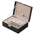 thumbnail image 1 of Organizador de joyero para mujeres y niñas, almacenamiento de joyas grande de 2 capas para hombres, soporte para joyas de cuero Pu con bandeja extraíble para collares y pendientes, 1 of 5