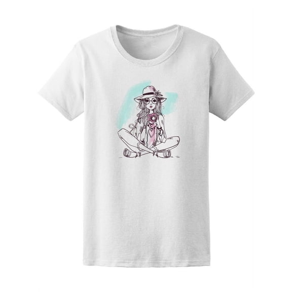 Cute Watercolor Girl Sitting Women T-Shirt - Image by Shutterstock, Female Large