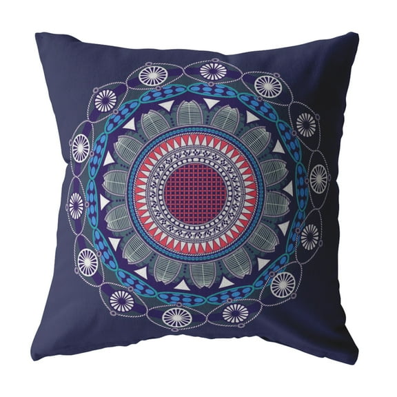 Net Mandala Broadcloth Indoor Outdoor Zippered Pillow Navy