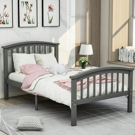EUROCO Wood Platform Bed With Headboard And Footboard, Twin