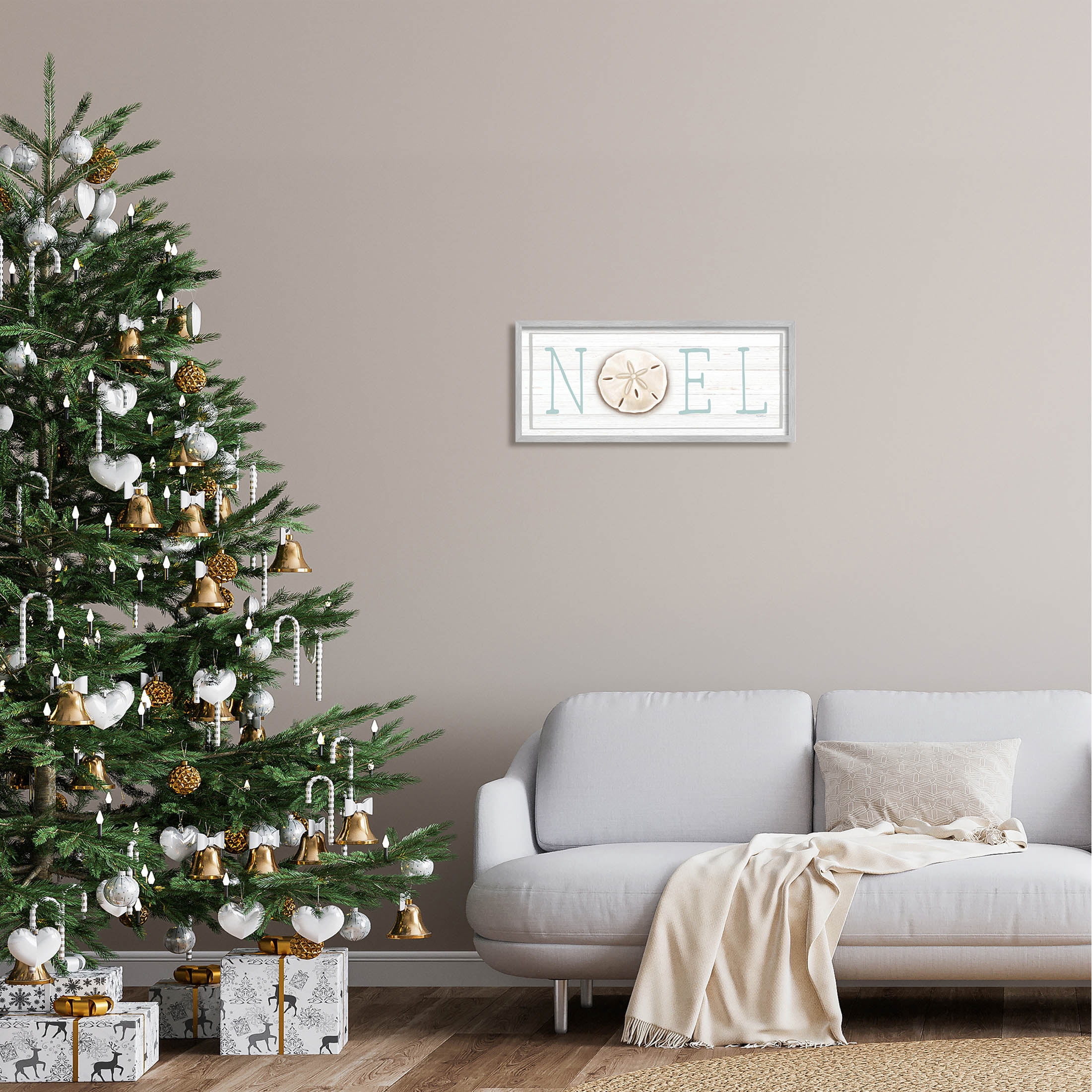 Stupell Industries Noel Holiday Sand Dollar Sign Graphic Art Gray Framed Art Print Wall Art, Design by Elizabeth Tyndall