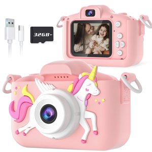 Seckton Kids Digital Camera with Silicone Cover, Dual Lens, Pink