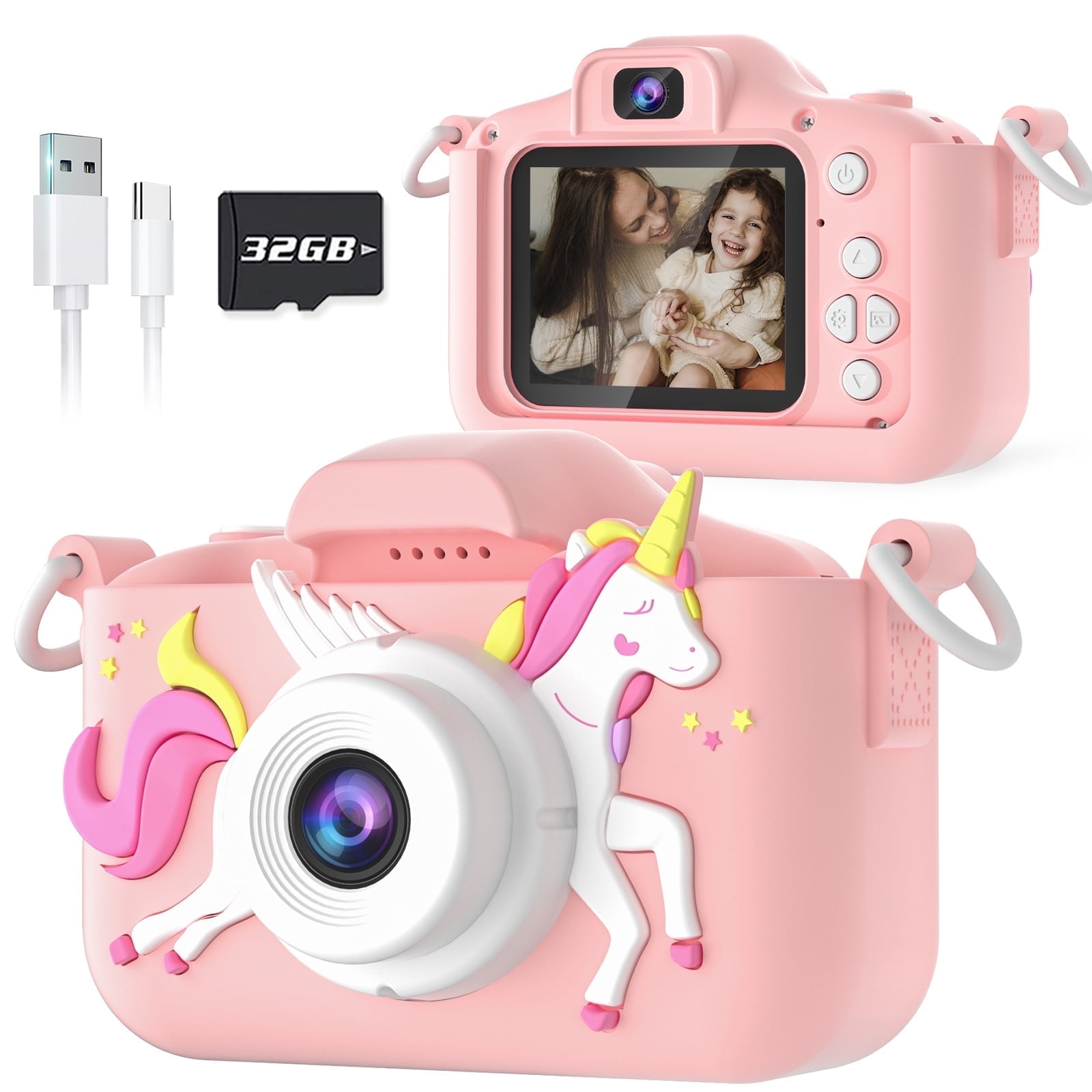 Seckton Kids Digital Camera with Silicone Cover, Dual Lens, Pink