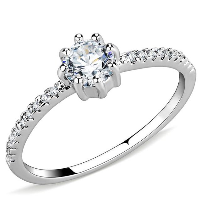 Alamode 3W1460-5 Women Rhodium Brass Ring with AAA Grade CZ in Clear - Size 5