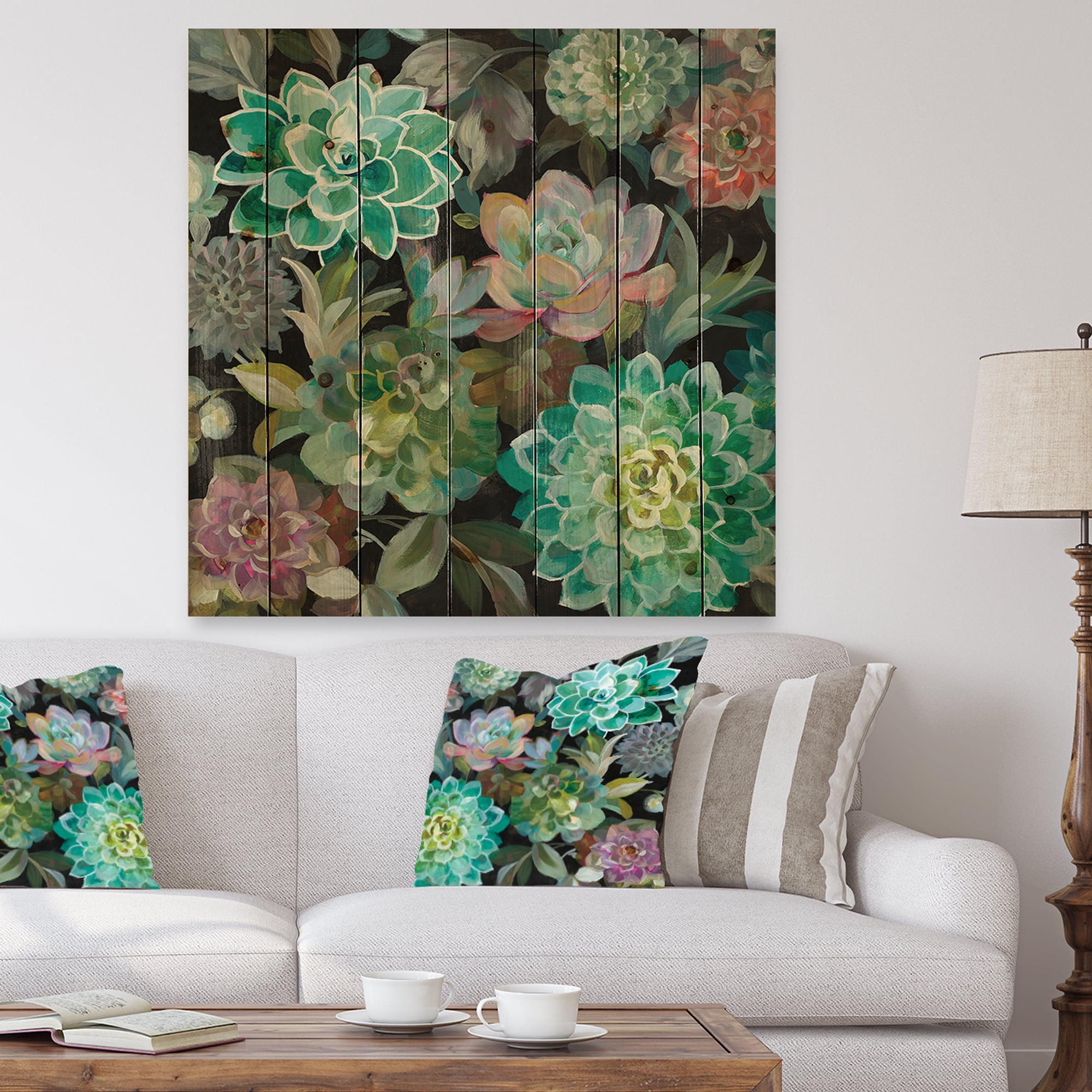 Designart 'Succulents Abstract Floral ' Traditional Print on Natural Pine Wood