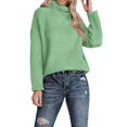 thumbnail image 2 of Women's Solid Color Turtleneck Sweater, Loose Fit Knit Pullover with Long Sleeves, Soft Stretchy High Neck Top, Comfortable Casual Winter Wear for Everyday Outfits and Relaxation Light Green XXXL, 2 of 5