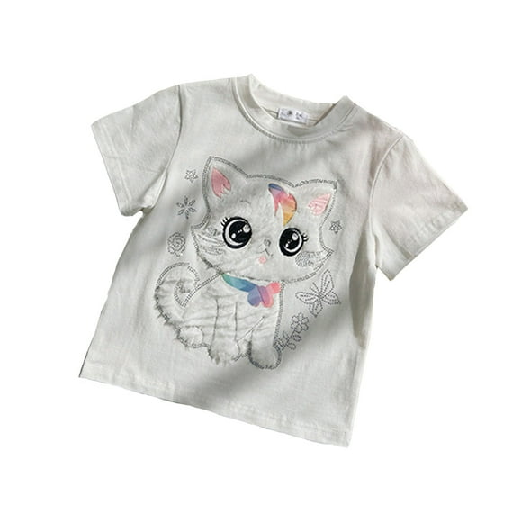 Stereoscopic Cartoon Cute Cats With Sweet Tops Short Sleeve Summer T Shirts Forboys And Girls Baby Clothes White 110/3 Y—4 Y