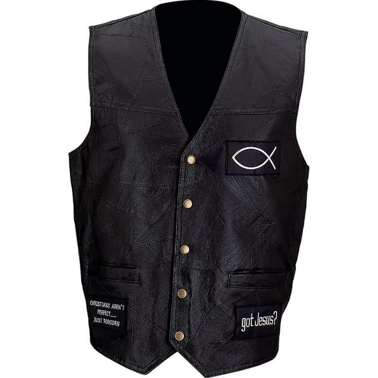 Heavy Duty Genuine Leather Biker Vest Jesus Forever w/ Patches by