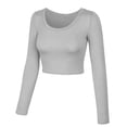 thumbnail image 2 of KOGMO Womens Long Sleeve Crop Top Solid Round Neck T Shirt, 2 of 8