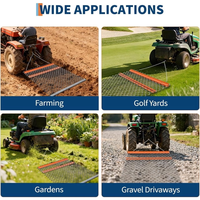 OUYAWEI Drag Harrow 5Ft x 4Ft Rust-Resistant Chain Field Leveler with Trays for UTV Tractor Orange