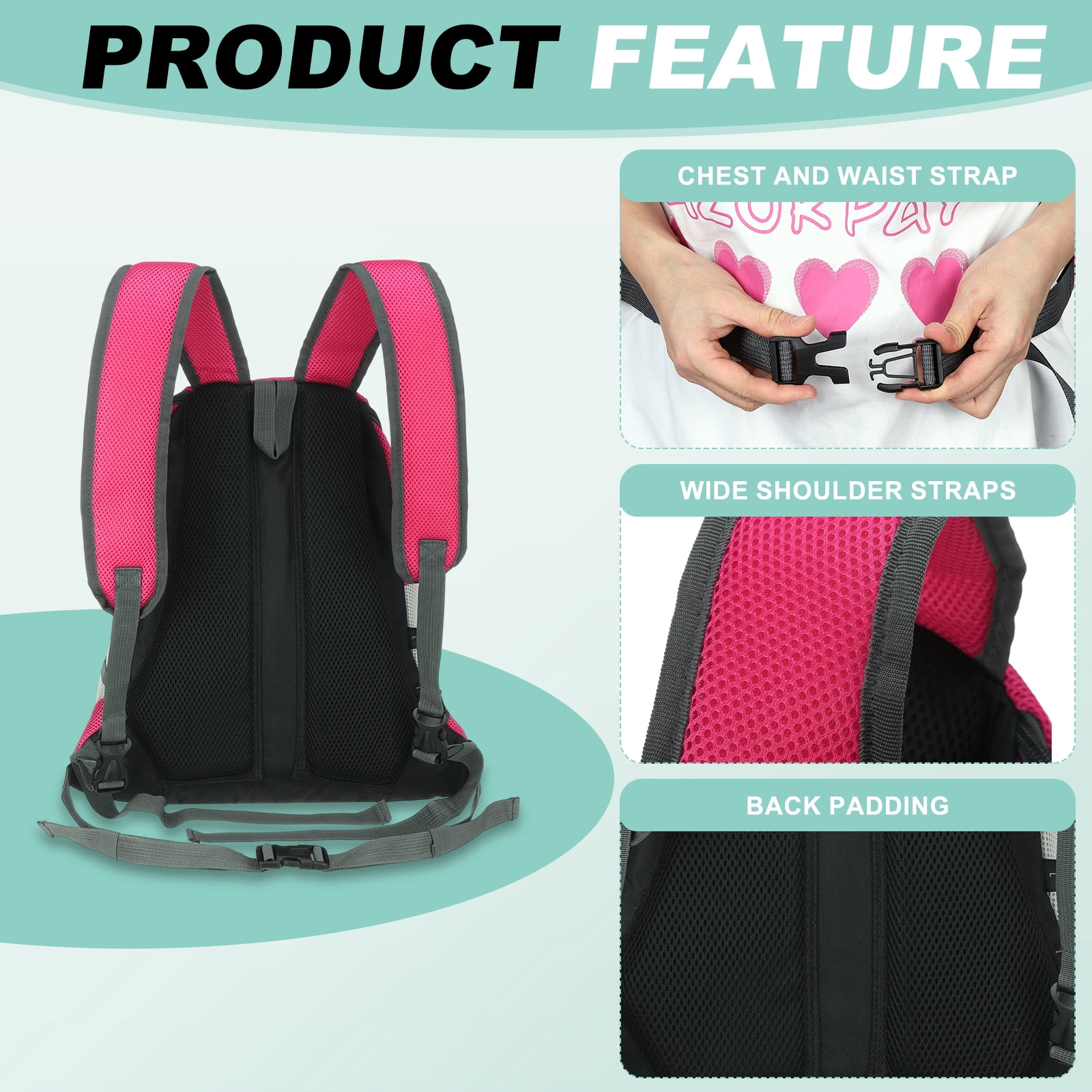 Uxcell Dog Backpack Carrier, Head Out Design, Front Chest Pet Hiking Carrying Bag for Cats or Small Dogs Up to 11lbs, Intended for Hiking / Camping / Traveling (Rose Red, 12"x8"x16")