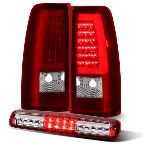 AKKON - For 1999-2002 Chevy Silverado 1999-2006 GMC Sierra LED Tube Red Clear Tail Lights 3rd Brake Light Set