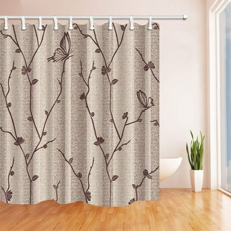 Branch Shower Curtain Fabric BPBOP Creative Butterfly on the Branches in Brown Polyester Fabric Bathroom Shower Curtain 66x72 inches ()