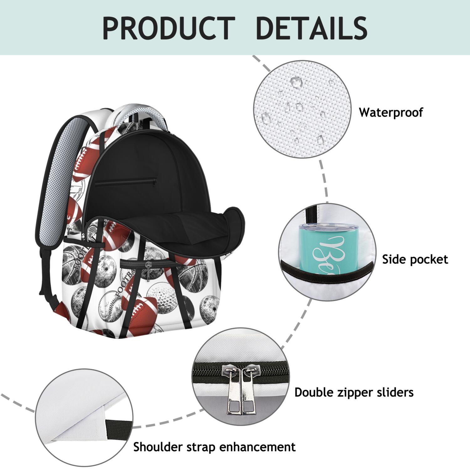 Durable Waterproof Bookbag for Teens - Lightweight Backpack with Padded Straps for Baseball & Soccer