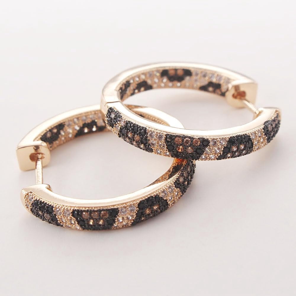 Z ZACHÉ Dainty Animal Leopard Print Earrings Cubic Zirconia 18k Gold Plated Women Hoop Earrings Chunky Circle Huggie Earrings