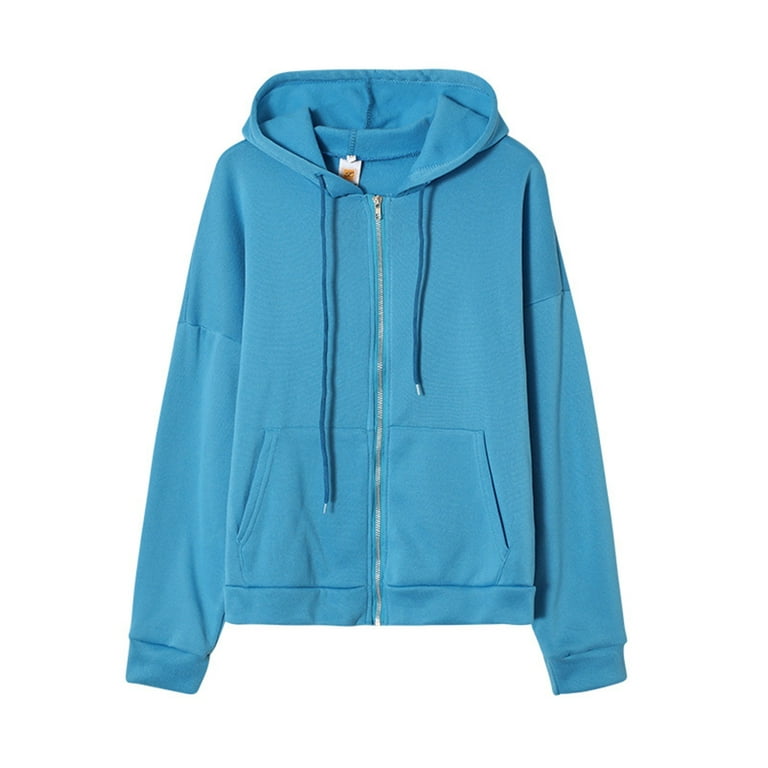 ZHIZAIHU Oversized Zip Up Hoodie for Women Baggy Loose Basic Zipper Hooded  Sweatshirt Coat Y2K Jacket Blue XL 