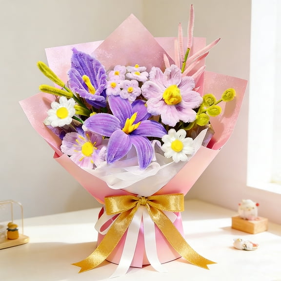 mdesiwst Finished Pipe Cleaner Flower Craft Handmade Artificial Calla Lily/Eucalyptus/Areca Palm Gifts for Women Valentine's Day Mother's Day Birthday Anniversary