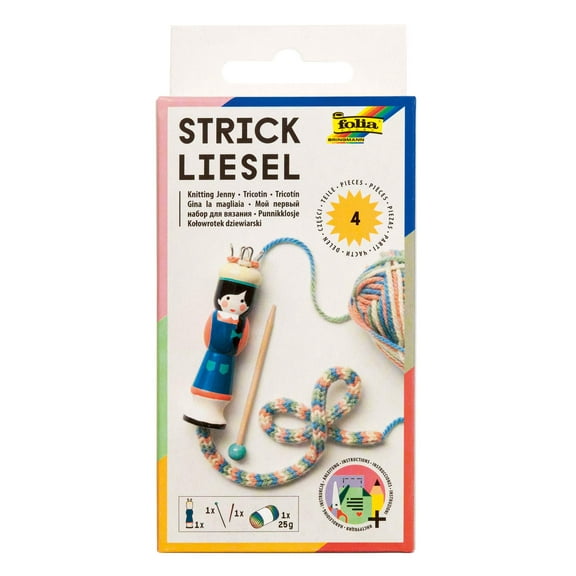 folia 24919 Knitting Dolly Including Wool, Wooden Knitting Needle and Embroidery Needle