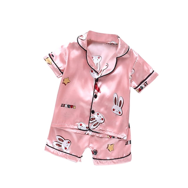 LSLJS Ensemble de Pyjama Décontracté pour Enfants à Boutons, Manches Courtes, Col Rabattu, Vêtements d'Été Tendance 2024