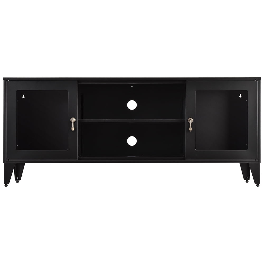Lowestbest Industrial Metal TV Stand with 2 Glass Door for TVs up to 55", Black Lowestbest Industrial Metal TV Stand with 2 Glass Door for TVs up to 55", Black