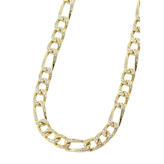 Silver Chain -  Gold Iced Out Figaro Chain