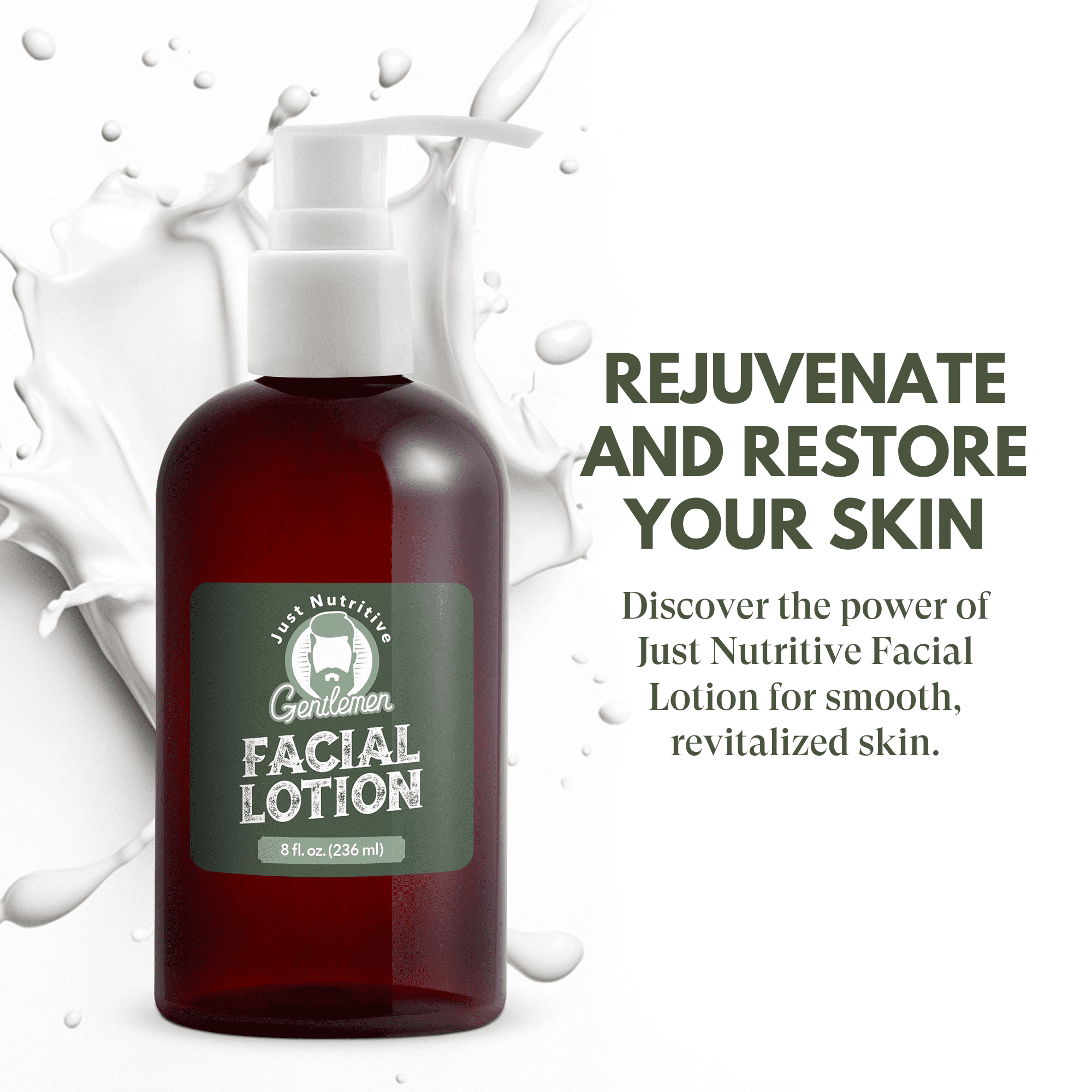 Just Nutritive Men's Face Lotion Moisturizer, Non-Greasy Formula for Dry Skin, 8oz