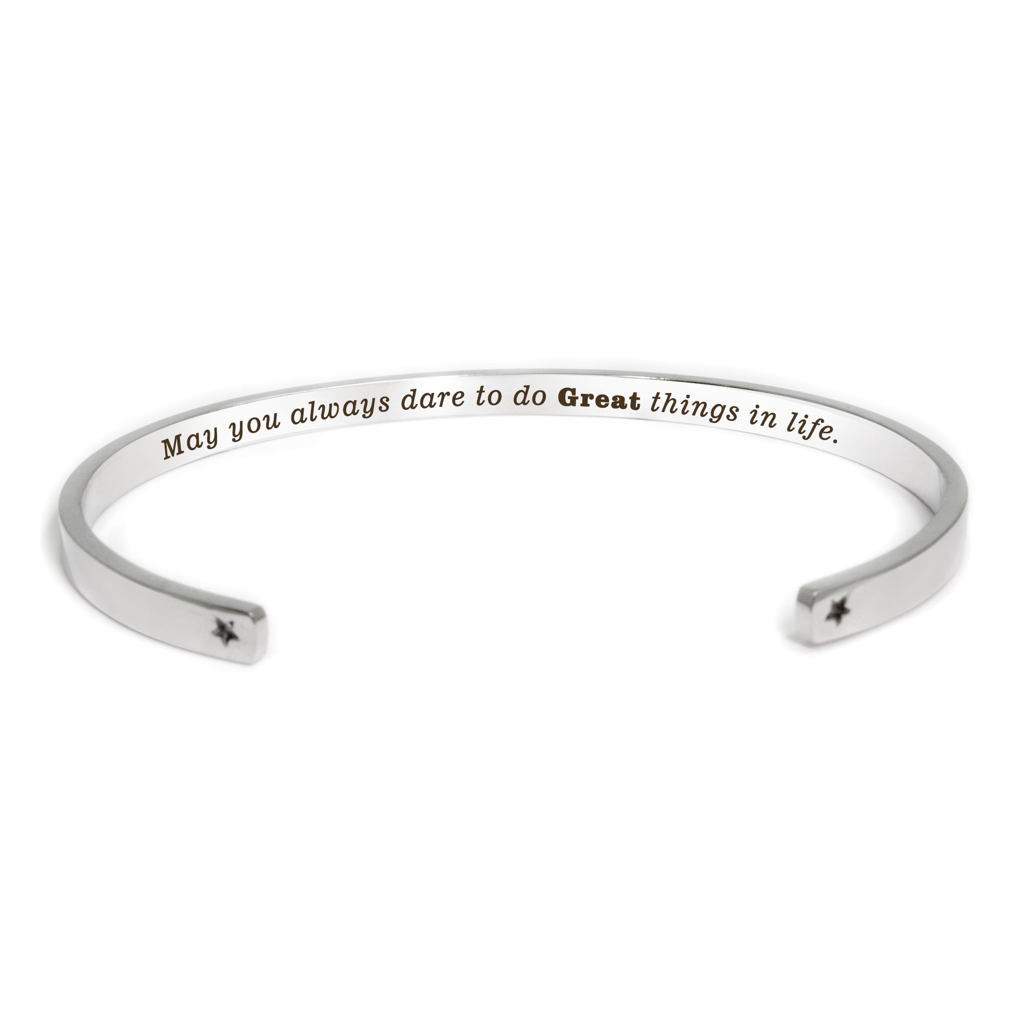 "May you always dare to…" Silver Stainless Steel Graduation Theme Hidden Message Gift for Her Cuff Bracelet with Gift Set