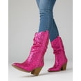 thumbnail image 5 of Forever Women’s Rhinestone Cowboy Boots – Sparkly Western Mid Calf Boots, Glitter Cowgirl Boots with Chunky Heel, Pointed Toe Bling Fashion Boots for Women RIVER-35 Hot Pink Fuchsia 6, 5 of 5