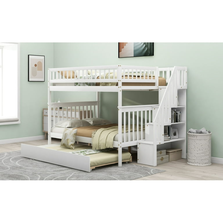 Euroco full over full bunk bed with storage shelves and 2 online under storage drawers