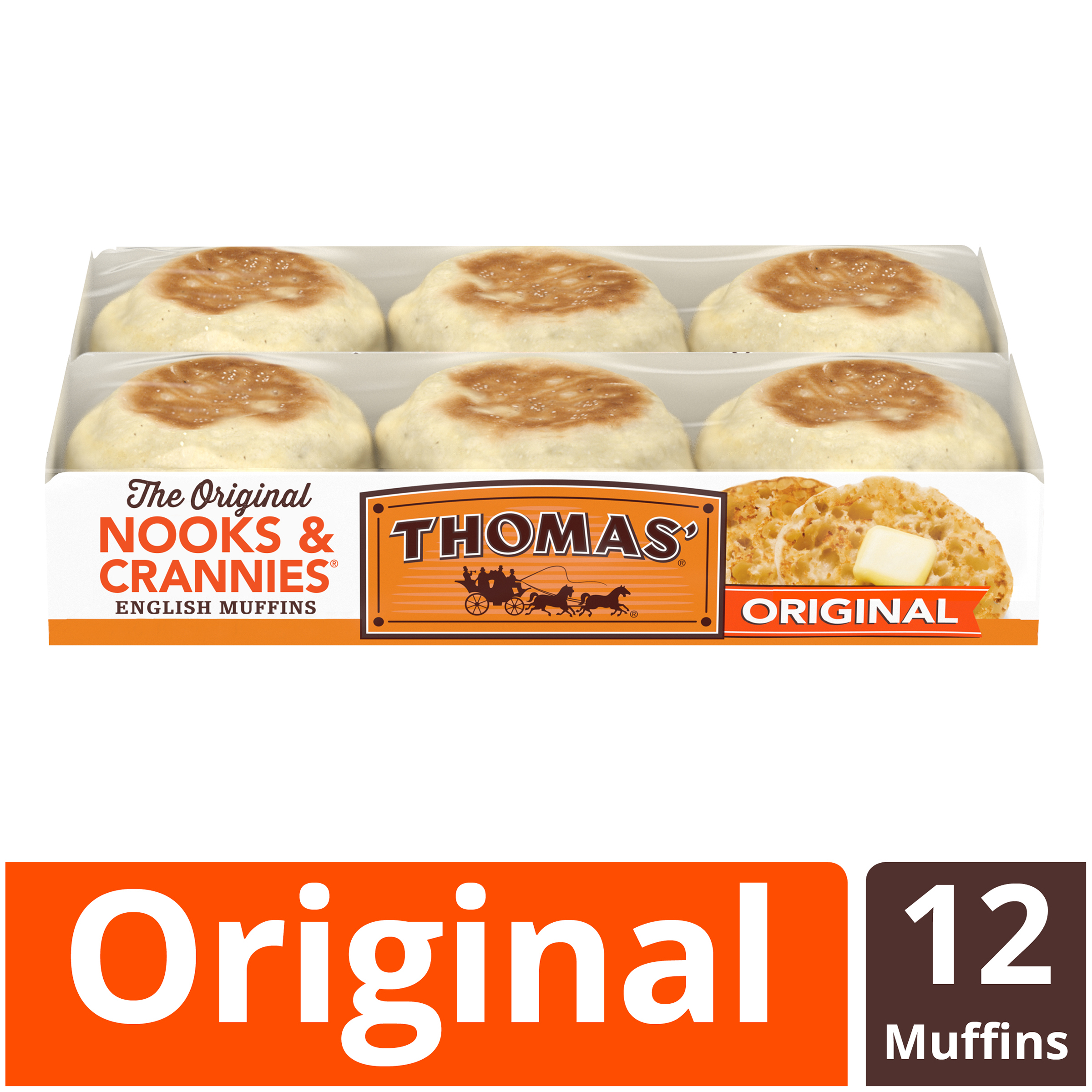 Thomas Original Nooks And Crannies English Muffins Plain 12 Count 24 Oz