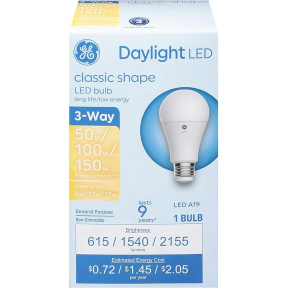 93130568 LED 3-Way Light Bulb, A19 Medium Base, Daylight, 6/12/17 Watt - Quantity 1