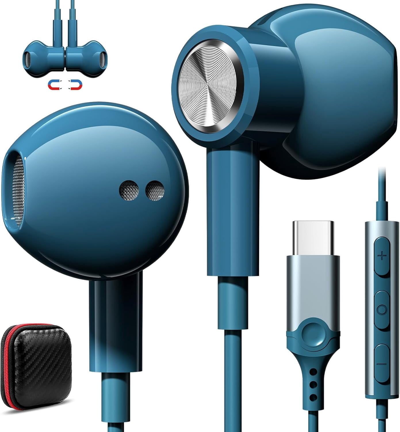 HRTGFD-USB C Headphones with Microphone for iPhone 17 Pro Max 17e 16e 16 15 Plus,Type-C Headphones for Google Pixel 10a Wired Earbuds Magnetic Sport Earphone for iPad/OnePlus 15/Samsung S26 S25 Flip